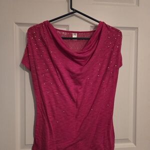 Hybrid & Company Fuchsia Short Sleeve Top with Stud Accents